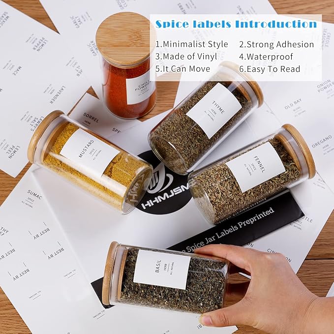 12 Pcs Glass Spice Jars With Bamboo Airtight Lids, 8oz Thicken(2.4mm) Spice Containers With 148 Minimalist Preprinted Waterproof Spice Labels, Kitchen Empty Small Storage Jars For Seasoning, Herb