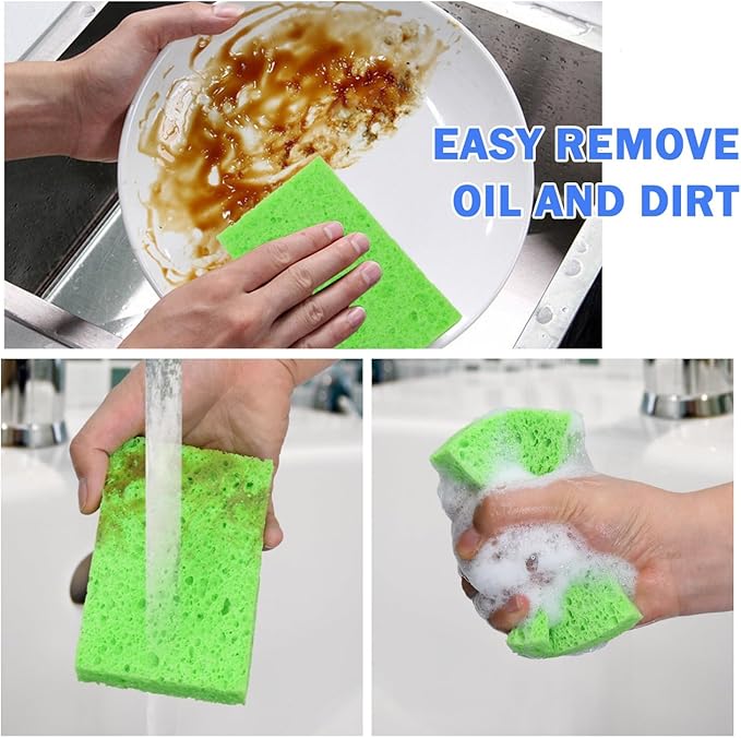 YoleShy 72 Pack Sponges Kitchen Natural Compressed Cellulose Sponges Bulk Non Scratch for Household Cookware Bathroom Cars Soft Super Absorbent Reusable