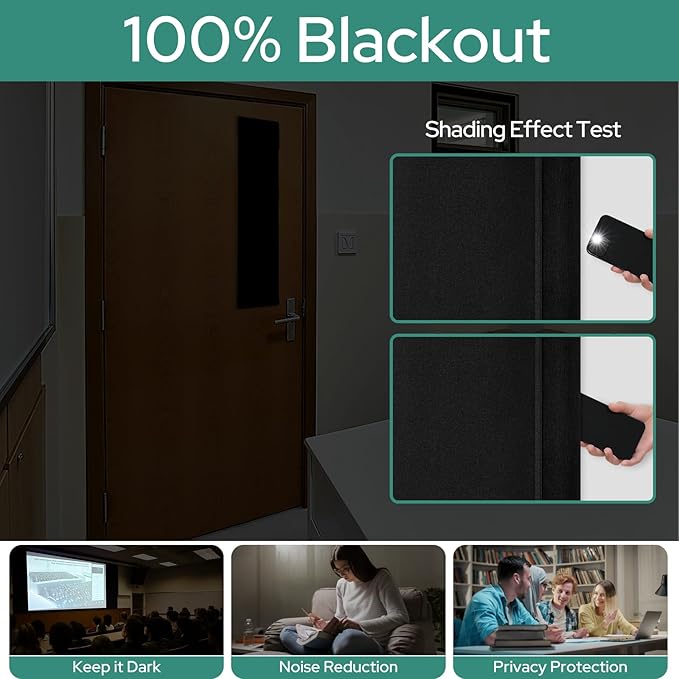 HOMEIDEAS Classroom 100% Linen Blackout French Door Curtains, Classroom Door Window Cover, Privacy Shades Thermal Insulated Small Window Covering, 1 Panel, W8 X L36 Inch, Black