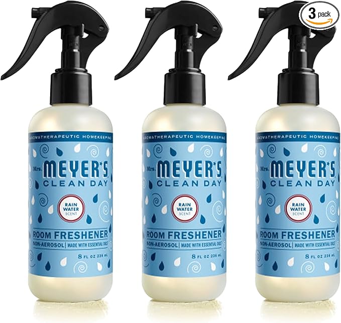 MRS. MEYER'S CLEAN DAY Room and Air Freshener Spray, Non-Aerosol Spray Bottle Infused with Essential Oils, Rain Water, 8 fl. oz - Pack of 3