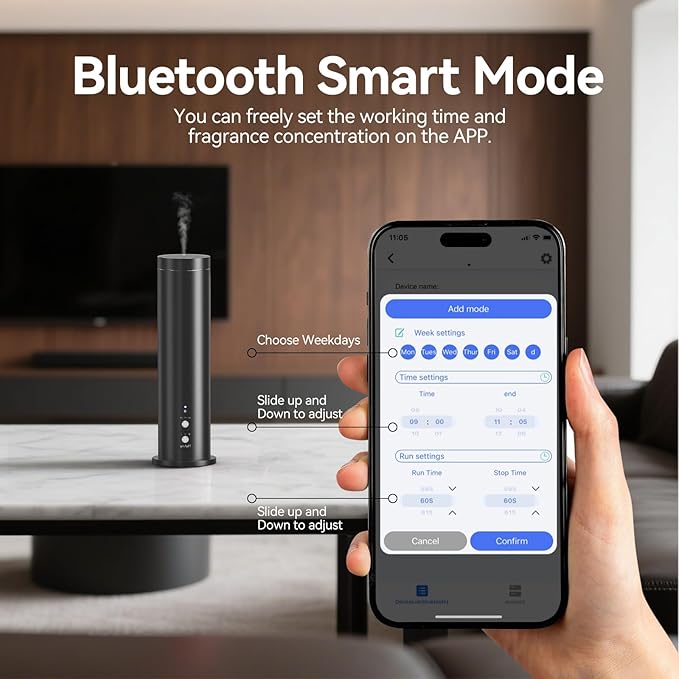 Waterless Diffuser Bluetooth Oil Diffuser Corded Essential Oil Diffuser for Home,Office,Hotel - Scent Diffuser Kit with 300ml Fragrance Included,Remote Controlled,Black