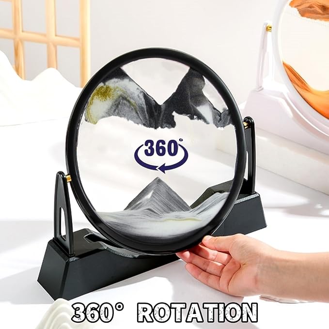 ZSDSZDZY Moving Sand Art Picture Liquid Motion, 3D Quicksand Décor, Deep Sea Sandscapes with Display Flowing Sand Frame for Relaxing, Desktop Office Home Decoration (Black)