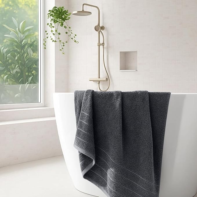 DAN RIVER Bath Towels Set of 4, 30 x 60 Inches, 100% Cotton, Larger & Lighter Weight, Quicker to Dry, Super Soft and Absorbent, Ideal Hotel Towels for Daily Use, Dark Grey