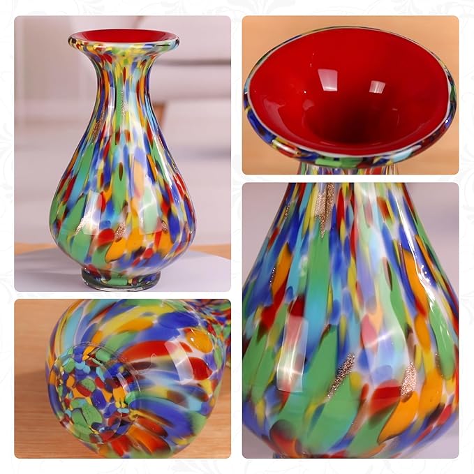KAMMAK Colored Glass Vase, Beautiful Hand Blown Decorative Vase, Modern Art Vase for Flower Mantle Dining Table Centerpiece, Entryway Living Room Wedding Decoration, FH016