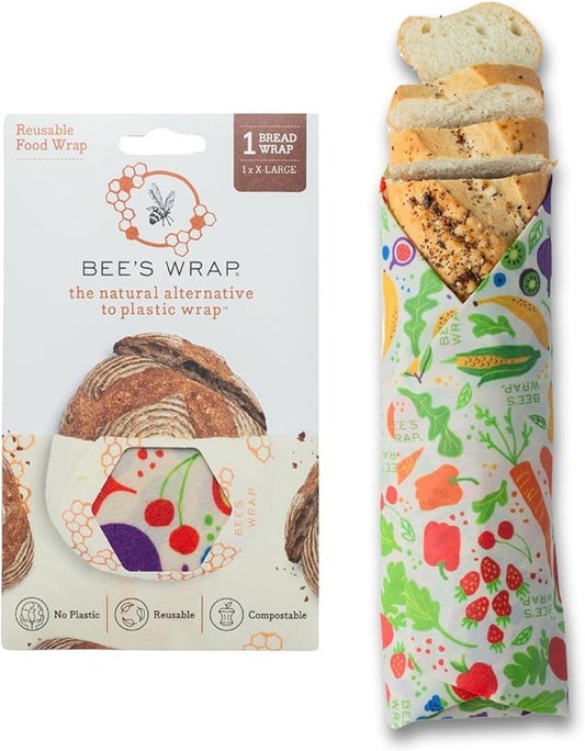 Bee's Wrap Beeswax Wraps for Food - Bread Wrap - Made in USA Reusable Bread Storage Bags - Organic & Eco-Friendly Alternative to Aluminum Foil, Sourdough Bags & Plastic Wrap, Garden Party