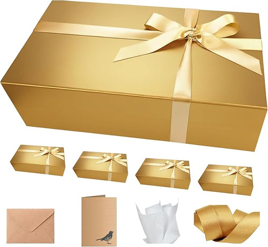 CECOBOX - Gift Boxes with Lids for Presents 11"x7.5"x3" - Matte, Collapsible Magnetic Closure Gift Box - Groomsmen & Bridesmaid Proposal Boxes, Wedding, PR, Birthdays, Holidays (Gold)
