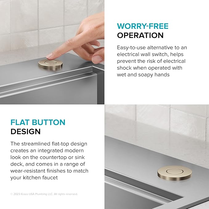 KRAUS Flat-Top Garbage Disposal Air Switch Button in Spot-Free Antique Champagne Bronze, KWDB-20SFACB