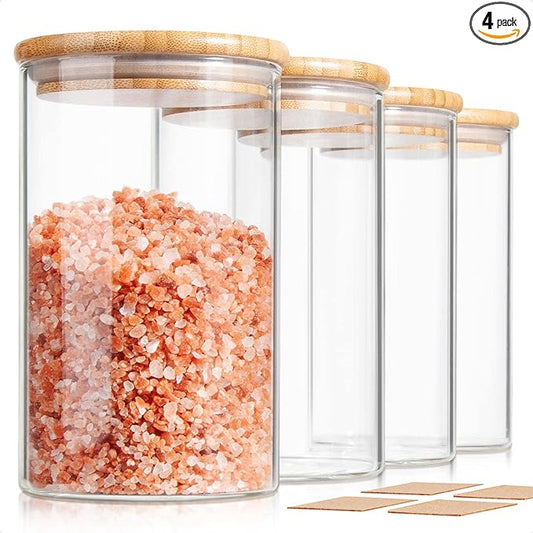 32 FL Oz Glass Jars with Bamboo Lid Set, 4Pack UPGRADE Thick Glass Pantry Storage Canisters Kitchen Clear Food Containers, for Dry Foods Nut Meal Prep Coffee Bean Candy Sugar Cookie Cereal