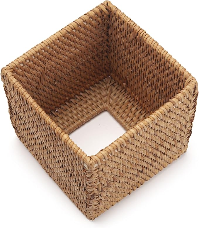 Rattan Tissue Box Cover Square, Wicker Tissue Box Holder, Decorative Woven Facial Tissue Holder for Bathroom, Kitchen, Living Room, Bedroom (Natural)