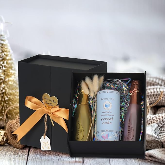 7x7x3 Inch Gift Boxes with Lids, Small Black Gift Box with Ribbon Card Fancy Gift Wrap Boxes for Festival Anniversary Groomsmen Proposal Weddings Boyfriend Father's Day