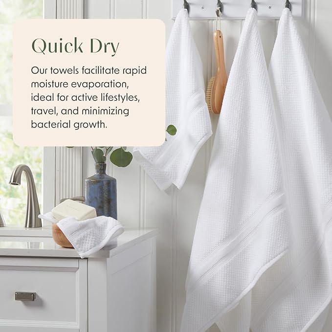 Springtree Home White Bath Towels Set of 6 | Popcorn Textured | 100% Combed Cotton | Absorbent Quick-Dry Towels for Bathroom | Oeko-TEX® Standard 100 Cotton | Poli Collection - Bright White