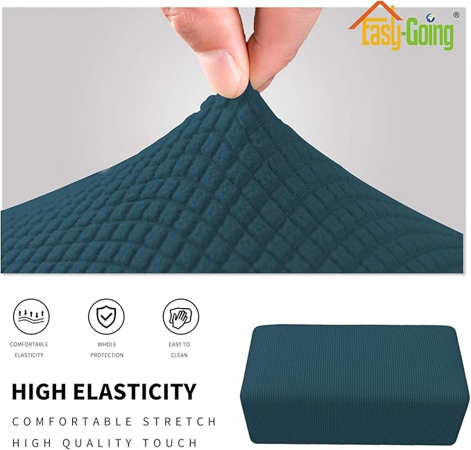 Easy-Going Stretch Ottoman Cover Folding Storage Stool Furniture Protector Soft Rectangle slipcover with Elastic Bottom(Ottoman Large,Deep Teal)