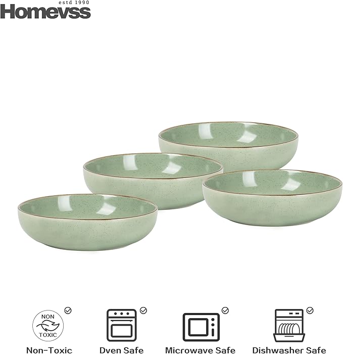 Eur-Nordic Shape Raising Rim 20pc Dinnerware Set, Shiny Glaze Green with Speckle Effect