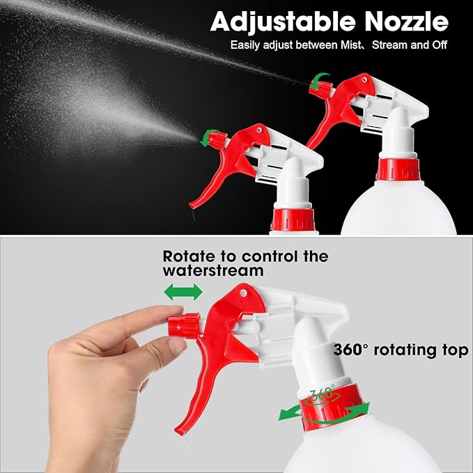 Eccliy 12 Pcs 16 Oz Plastic Spray Bottle, Adjustable Empty Reusable Sprayer for Cleaning, Planting, Water, Bathroom and Kitchen, BBQ, Commercial and Residential(Red,Cylinder)