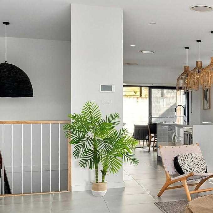 Artificial Palm Tree, 4ft Golden Cane Fake Palm Plant with Basket, Phoenix Palm UV Resistant Faux Plants for Indoor Outdoor Home Garden Patio Office Décor