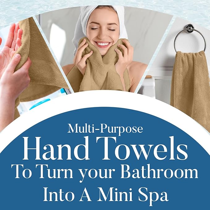 DAN RIVER 6-Pack Premium Hand Towels (16x28 Inches) - 100% Cotton, Ultra Soft, Lightweight, Highly Absorbent Towels for Bathroom, Spa, Gym, Salon, Hotel, and Travel - 550 GSM – Tan