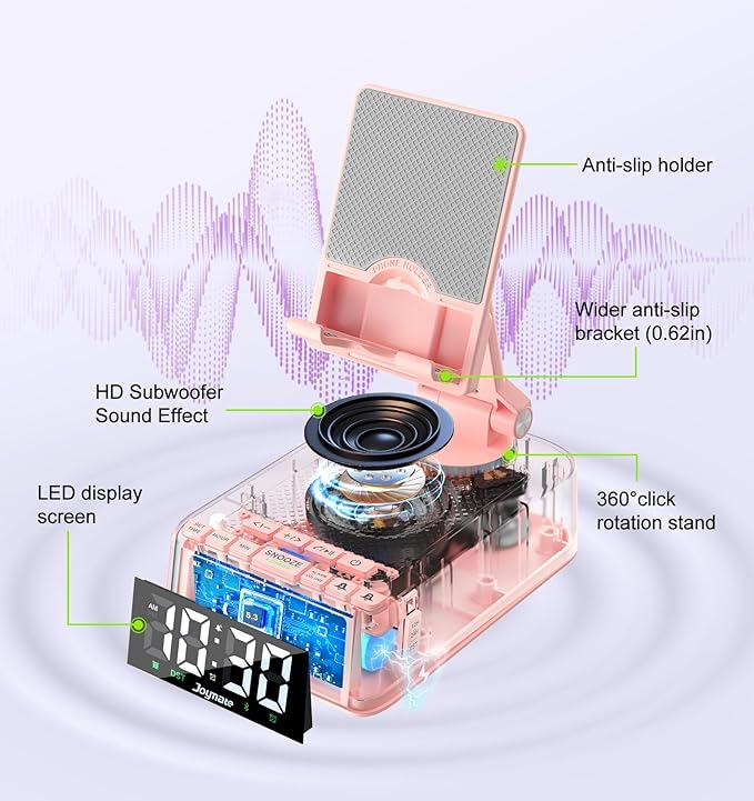 Gifts for Women Girls, Phone Stand with Bluetooth Speaker 360° Rotable Angle Adjustable Cell Phone Holder for Desk with HD Subwoofer Sound Fits All Phones,Tablets (Pink)