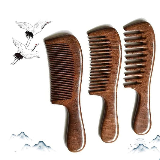 Letyvba Walnut Hair Comb, Wooden Comb for Women, Premium Antistatic Walnut 3-Piece Comb Set - Wide, Medium, and Fine Tooth. For Women and Men with Curly, Wet, Long, Dry, or Thin Hair