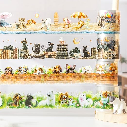 PET Tape Set for Junk Journal,6 Rolls Cute Cat Tape Stickers,Clear Pet Dog Stickers for Scrapbooking,Journaling,Planner,DIY Arts Crafts,Notebook,Phone Case,Cups(Pet Time)