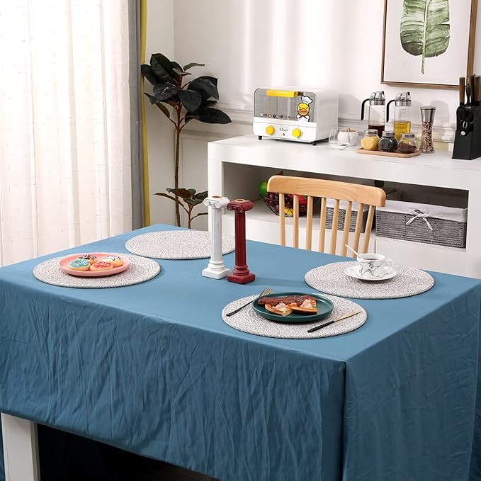 Set of 4 Round Woven Placemats,13.8 inch Plate Chargers Thick Place Mats Cotton Braided Tablemats Rattan Brown Table Mats Weave Placemats for Table Decoration