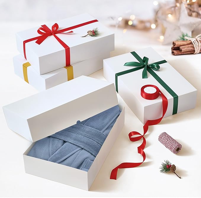 YANGTE 12 Premium Gift Boxes with Lids for Presents, Extra Large White Boxes for Wrapping Gifts, 4-inch Deep Clothing Gift Boxes for Robe, Sweater, Shirt and Christams Gift