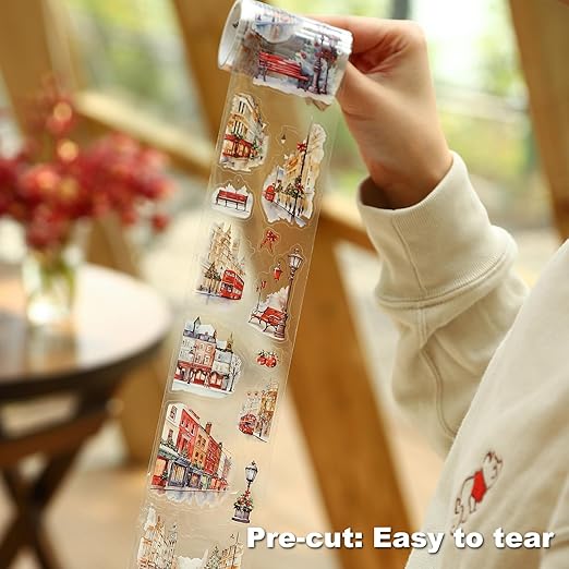 Street Corner PET Tape Set, 6 Rolls Pre-Cut Vintage Cityscape Stickers for Journaling, Scrapbooking, DIY Crafts, Art Supplies