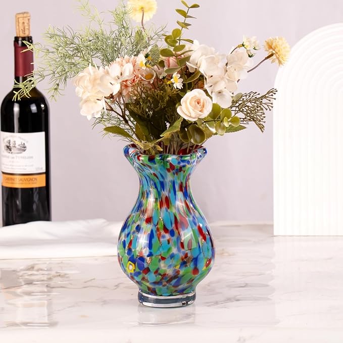 KAMMAK Colored Glass Vase, Beautiful Hand Blown Decorative Vase, Modern Art Vase for Flower Mantle Dining Table Centerpiece, Entryway Living Room Wedding Decoration, FH011
