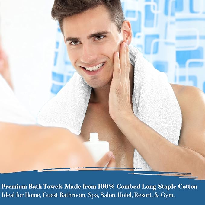 DAN RIVER Bath Towels Set of 4, 27 x 54 Inches, 100% Cotton, Larger & Lighter Weight, Quicker to Dry, Super Soft and Absorbent, Ideal White Towels for Daily Use