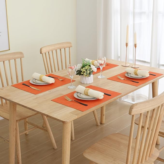 Homaxy Faux Leather Heat Resistant Placemats for Dining Table Set of 6, Waterproof Wipeable Washable PU Table Mats, Easy to Clean Anti-Slip Place Mats, 11.8" x 17", Orange