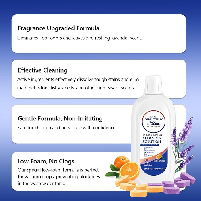 Floor Cleaning Solution, 12PCS Lavender & Sweet Orange Scent Cleaning Tablets Compatible with Tineco Wet/Dry Vacuum, Deep Cleans Low Foam Formula for All Hard Floors