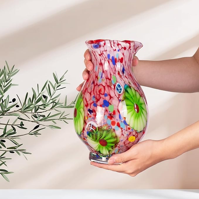 KAMMAK Colored Glass Vase, Beautiful Hand Blown Decorative Vase, Modern Art Vase for Flower Mantle Dining Table Centerpiece, Entryway Living Room Wedding Decoration, FH025