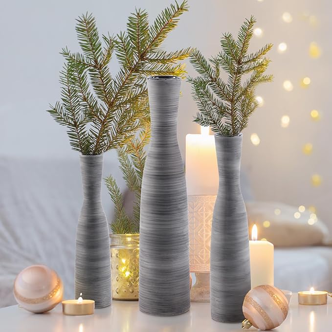 ALMA Black Skinny Tall Vase for Floor, 16'' Boho Gray Vase for Pampas Grass Dried Flower Bouquet, Decoratived Ceramic Rustic Vases for Home Decor, Living Room Floor, Mantel Decoration