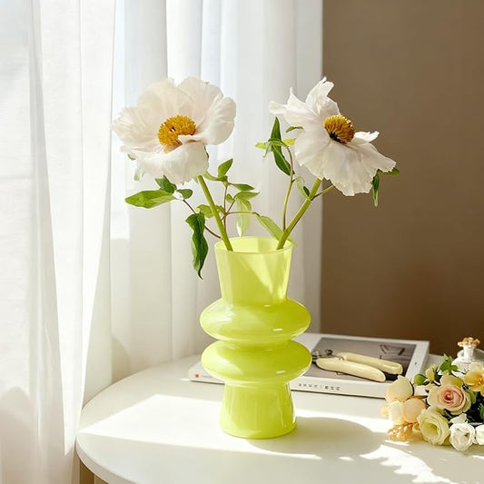 JSPYFITS Glass Vases for Decor, 7.8 Inch Four- Layer Hydroponic Glass Vase Bubble Flower Vases Decorative for Home Décor, Funky Modern Geometric for Living Room/Wedding/Party/Office(Milky Green)