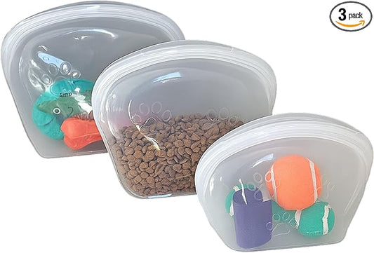 SnapPack Premium Silicone Reusable Pet Storage Stand-Up Bags, Clear, Pet Trio Set, Microwave, Dishwasher, Oven and Freezer Safe, BPA Free, Leak-free, and Eco-friendly |1000ml, 2000ml, 3500ml Set