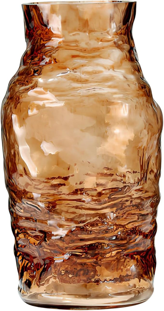 Generic Minimalist Glass Vase for Table Decor Amber Medium Mediterranean Style Bud Vase for Living and Dining Centerpieces Modern Home Ornament for Floral Arrangements and Housewarming
