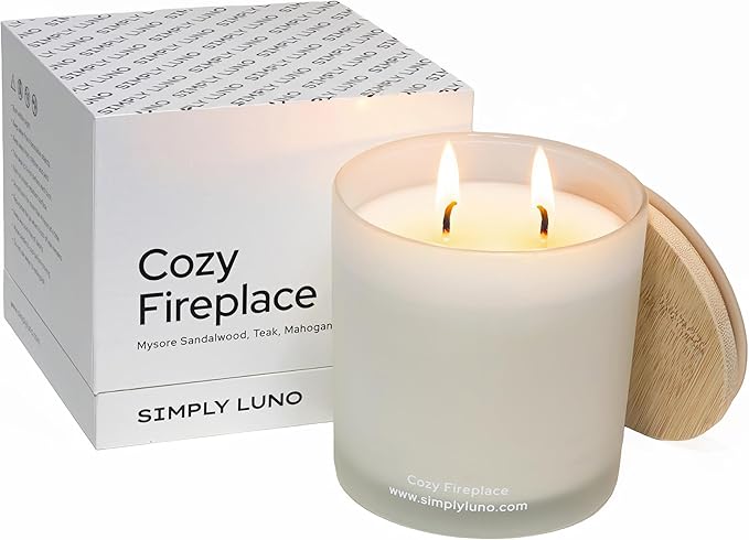 Cozy Fireplace - Tobacco & Wood Scented Candle – 14oz Soy Wax with - Fall and Winter Home Scent – Long Lasting 50+ Hour Burn – Eco Friendly & Hand Poured – Luxury Gift Box for Men