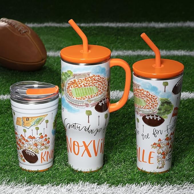 Swig Life 32oz Straw Tumbler, Travel Coffee Tumbler with Lid, Cup Holder Friendly Travel Coffee Mug, Stainless Steel, 32 oz Reusable Insulated Coffee Mug (Saturdays In Knoxville)