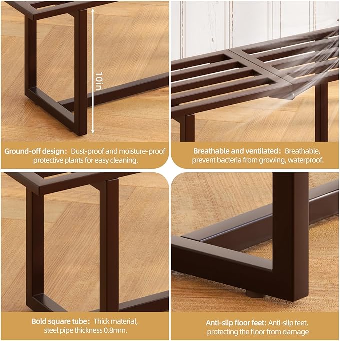 2 Pack Metal Plant Stand Indoor, Outdoor Iron Plant Shelf, Heavy Duty Slatted Display Shelf for Patio Balcony Garden Living Room Load Bearing 330 LB 26" L x 10.4" H x 8.6" W 1 Tier Coffee