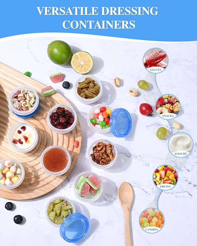 Salad Dressing Containers, [16 Pack*2 oz] Reusable Easy to Open Dressing, Condiment, Sauce, Dip Containers to Go With Leak-Proof Twist Top Lids, Bpa Free, Safe For Microwave, Freezer, Dishwasher