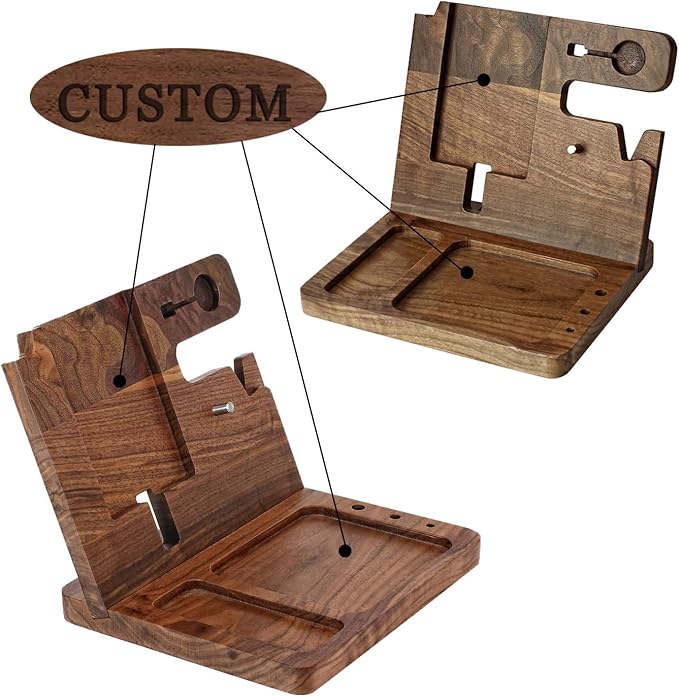 Custom Engraved Desk Organizer - Personalized Gift for Son - Wooden Docking Station, Nightstand Docking Station, Charge Station, Phone Stand, Watch, Glasses, Key, Birthday Graduation Gift (Ebony)