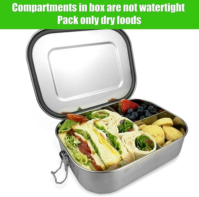 UPTRUST Leak Proof Stainless Steel Bento Lunch Container, (47OZ/1400ML) Metal Bento Lunch Box for Kids or Adults, 3 Compartment Packing Box for Work Lunch