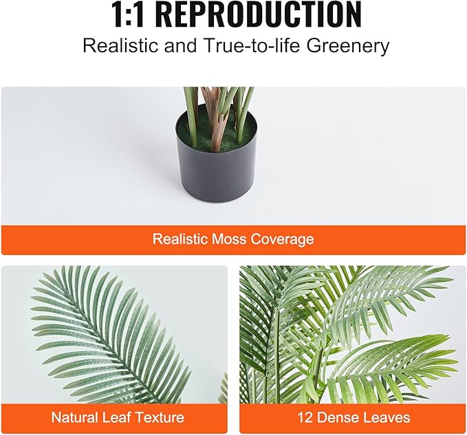 VEVOR Artificial Palm Tree, 6 FT Tall Faux Plant, Secure PE Material & Anti-Tip Tilt Protection Low-Maintenance Plant, Lifelike Green Fake Tree for Home Office Warehouse Decor Indoor Outdoor