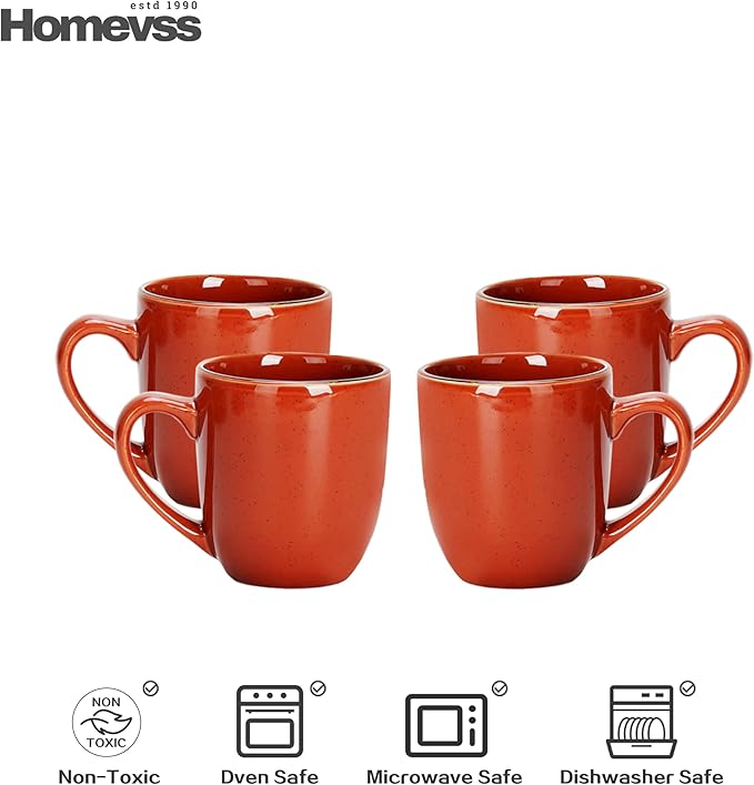 HomeVSS 20-Piece Dinnerware Set - Serves 4, Bright Glaze Orange plates and bowls sets with Speckle Effect for Microwave & Dishwasher Safe