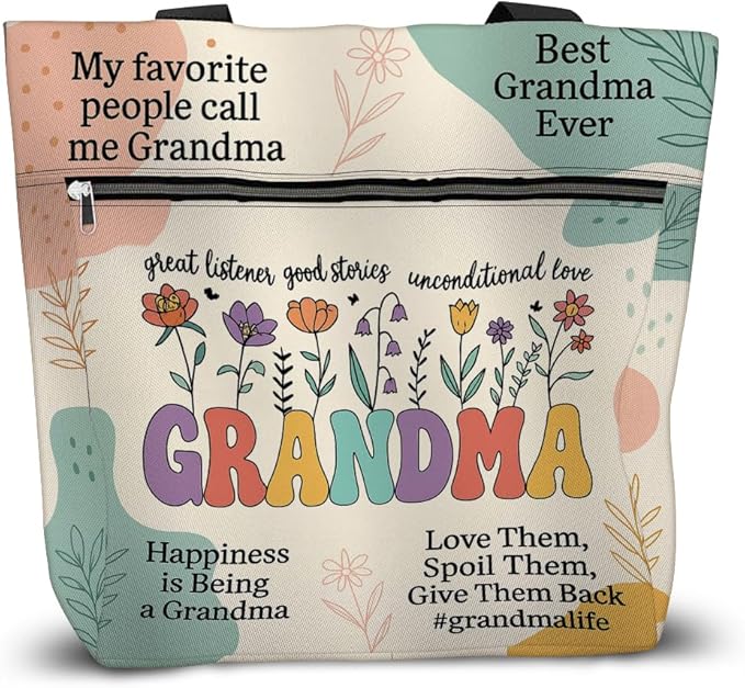 Aesthetic Tote Bag with Zipper & Pockets, Thoughtful Shoulder Bag Gift for Grandma and Women on the Go