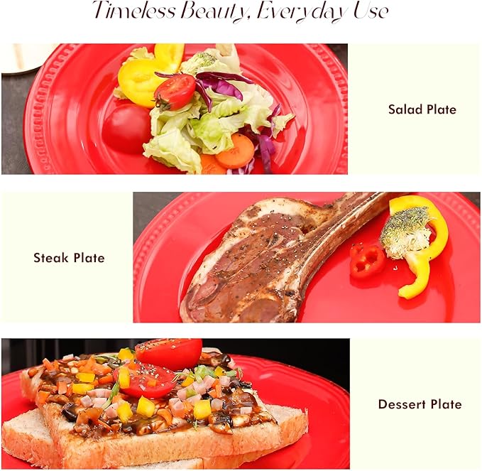 Pearl Dots Stoneware Dinnerware Set (42pc Set, Red)