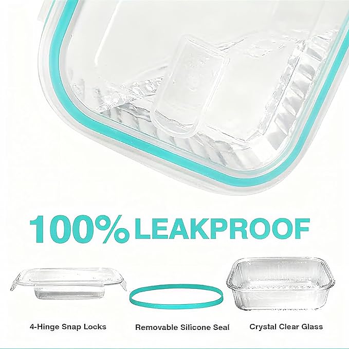 5-Packs, 36 Oz Glass Meal Prep Containers with Snap Locking Lids Glass Food Containers,Airtight Lunch Container,Microwave, Oven, Freezer and Dishwasher