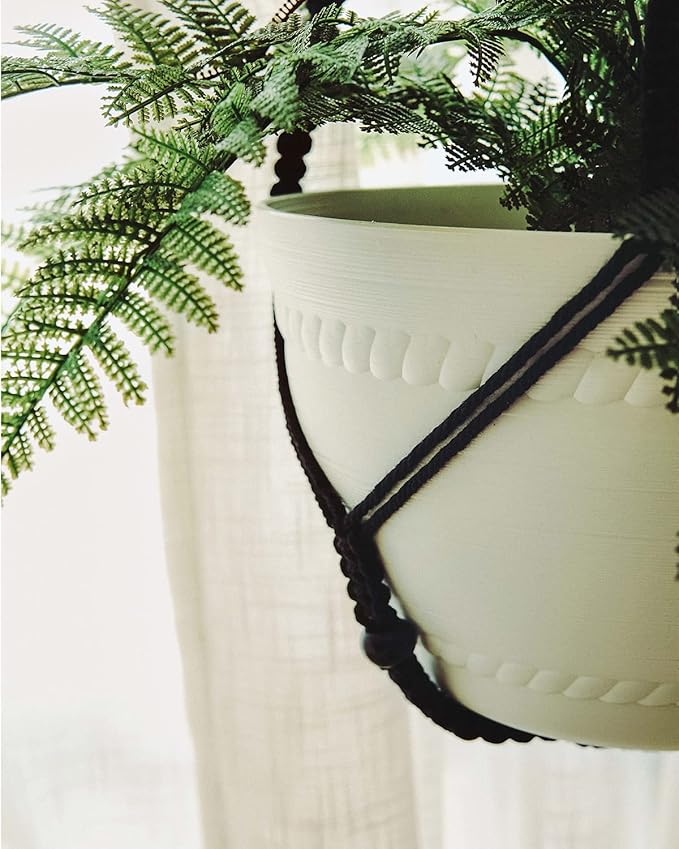 2 Pack Macrame Plant Hanger Black Large 43 Inch Long Hanging Planter Holder for Indoor Outdoor Decor with Swag Hooks