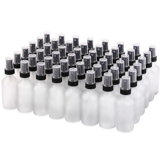 Green Glass Small Spray Bottles 2 oz 48 Packs,Fine Mist Sprayer Pretty Finish,Refillable Containers mini spray bottles for Cleaning Solutions and Skin Care (Clear Frosted 48Pack)