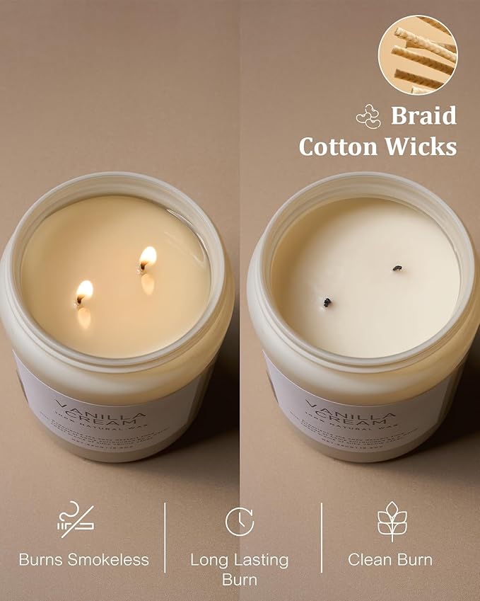 M&SENSE Vanilla Soy Candles, Large 19.4oz Non Toxic 110 Hours Burning Time 100% Natural Organic Soy Wax Candle, Relaxing Aromatherapy Scented Housewarming Gift for Women and Men