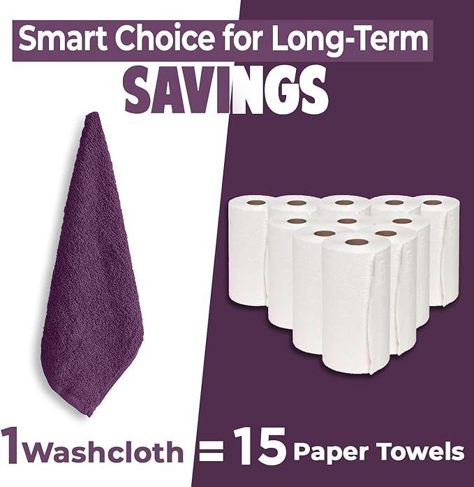 DAN RIVER 100% Cotton Wash Cloths 24 Pack [12x12] Soft & Absorbent Body wash Cloths, Gym, Hotels & Spa Perfect for Everyday Use Fingertip Towels, Purple Passion